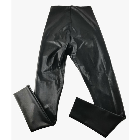 Commando Control Black Faux Leather High Waist Leggings Raw Hem Slimming L - Picture 3 of 8